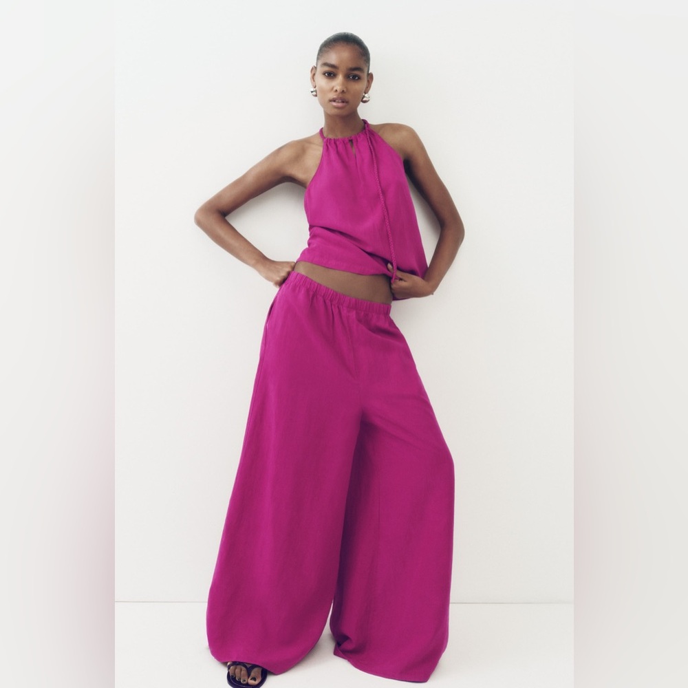 [ZARA] Linen-blend Fucshia 2-Piece Halter Set